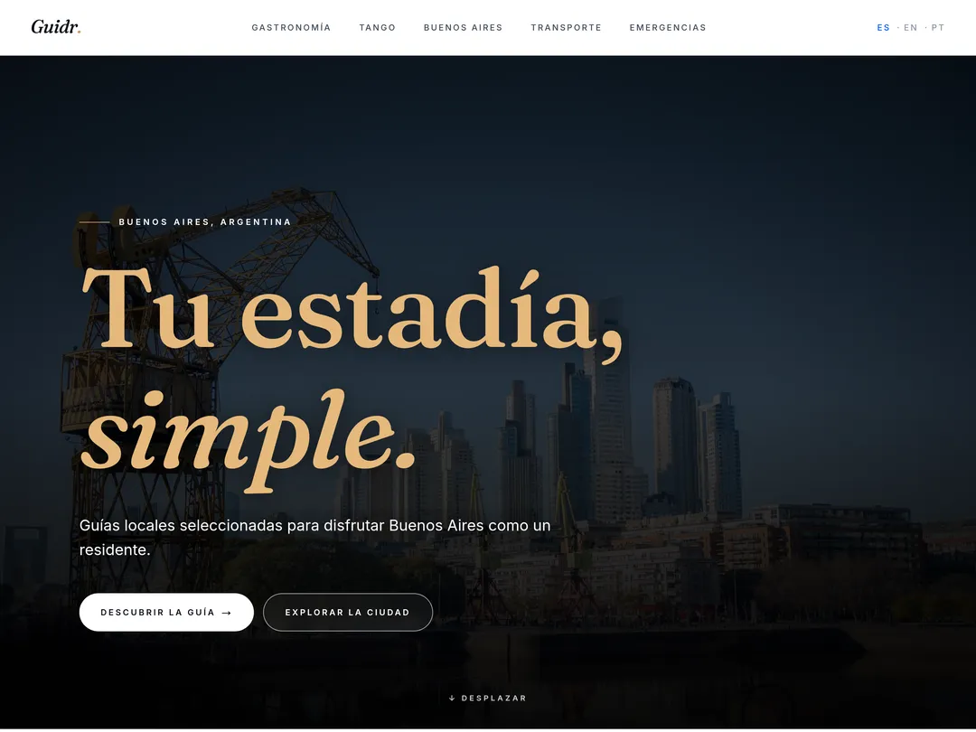 Screenshot of the site of Guidr