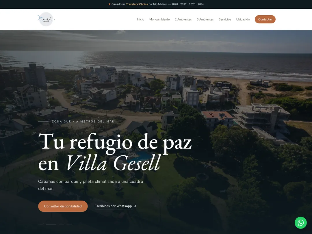 Screenshot of the site of Kuei Cabañas