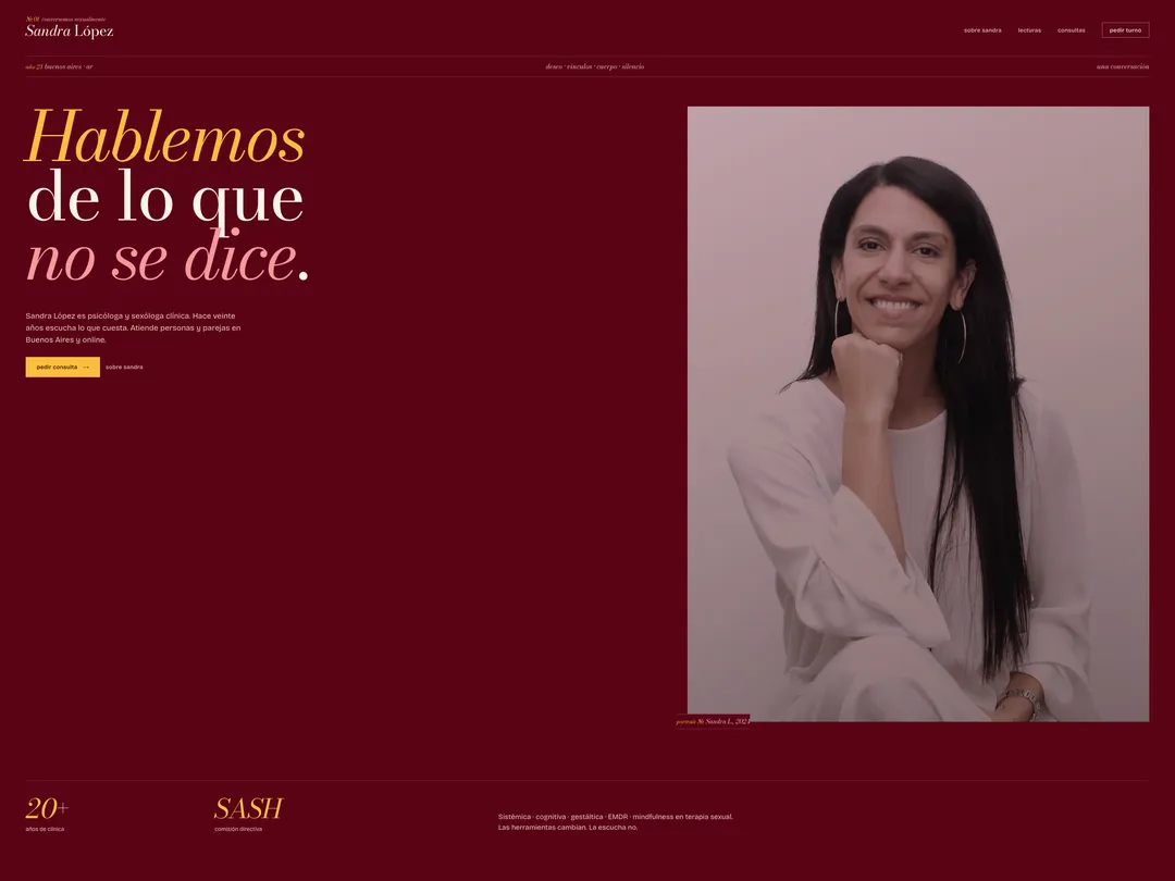 Screenshot of the site of Sandra López