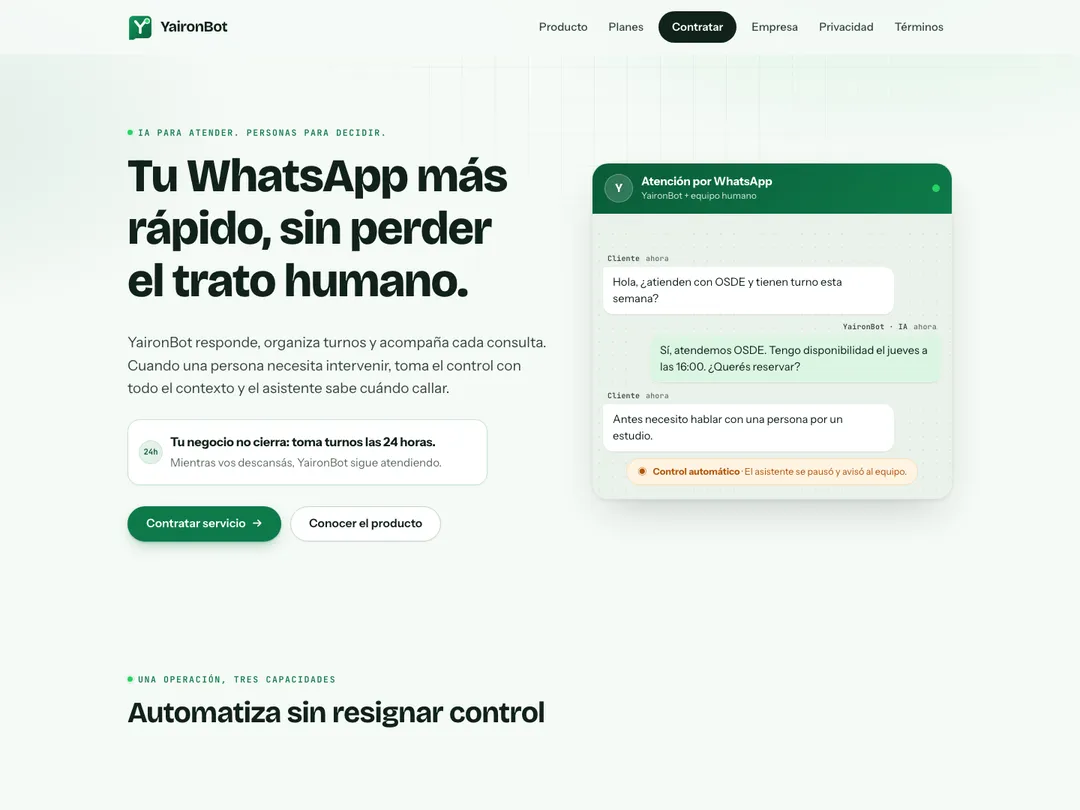 Screenshot of the site of YaironBot